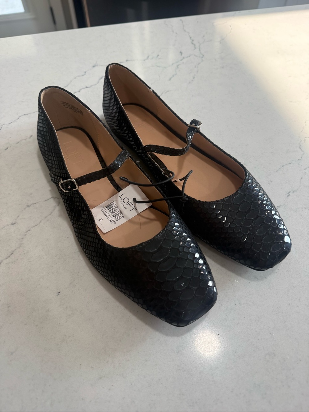 LOFT Black Faux Snakeskin Mary Jane Flats